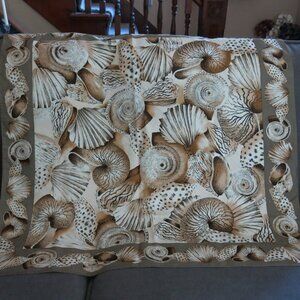 Vintage Shantung Silk Brown Big Nautical Design Nautilus Shell Scarf With Border